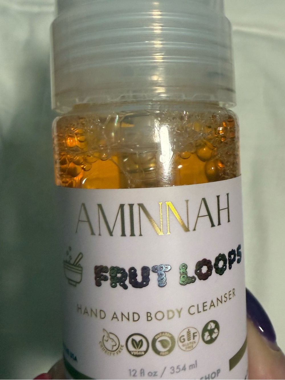 Aminnah “Fruit Loops” Hand & Body foaming Cleanser! NEW! Smell matches the name!